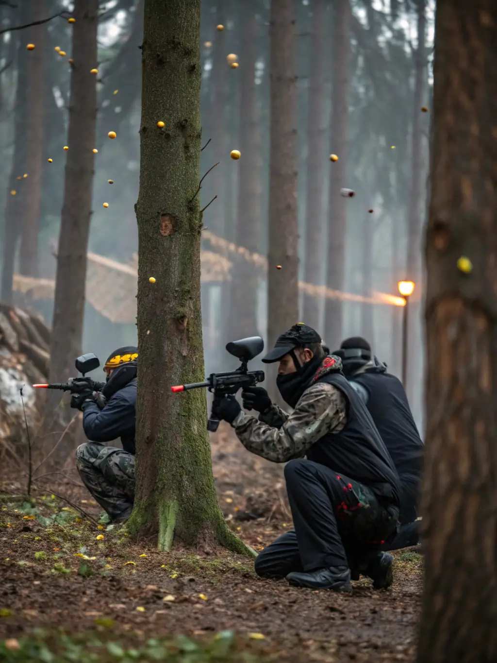 A close-up shot of a paintball impacting a target, splattering vibrant paint, symbolizing the excitement and action of the sport.